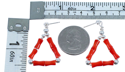 Sterling Silver Coral Post Dangle Bead Earrings RX114640